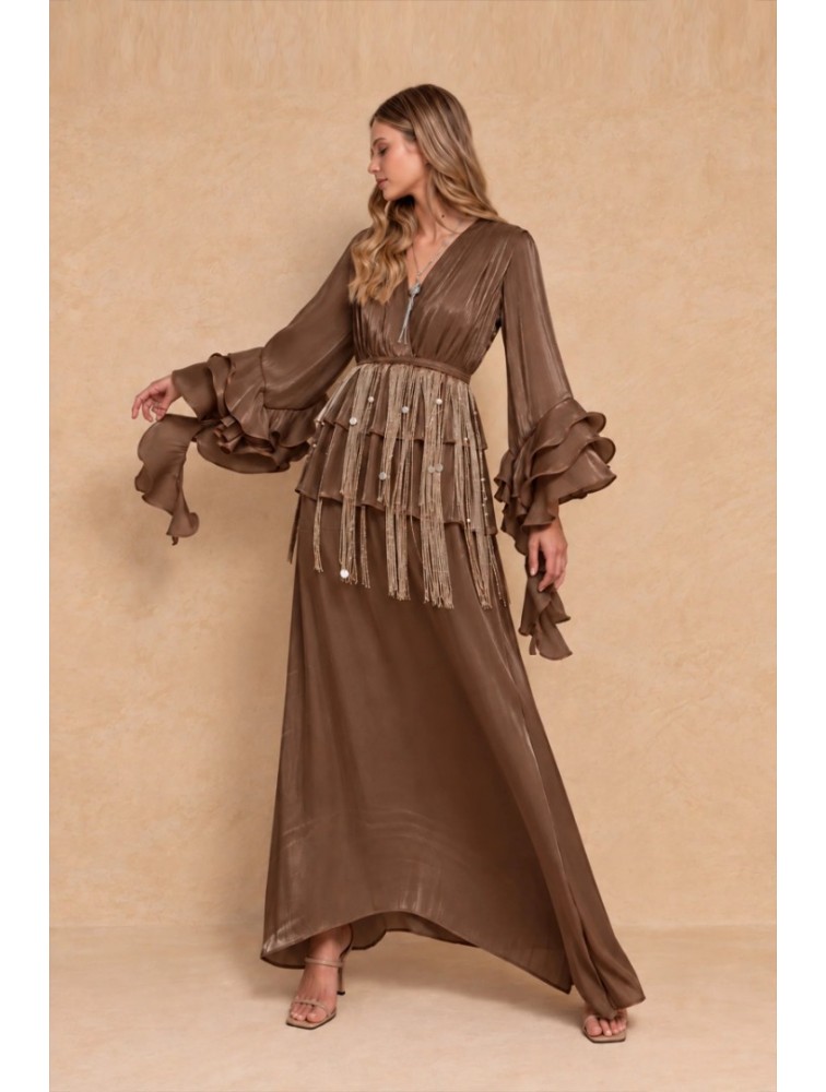 MYA COLLECTION Indra Brown Καφέ Μάξι Φόρεμα