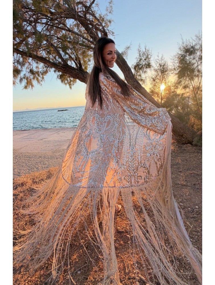 MYA COLLECTION Lydia Kimono Gold Kimono with Fringes