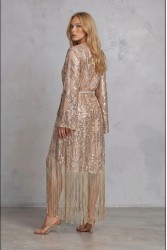 MYA COLLECTION Lydia Kimono Gold Kimono with Fringes