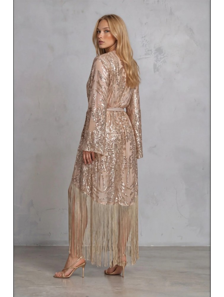 MYA COLLECTION Lydia Kimono Gold Kimono with Fringes