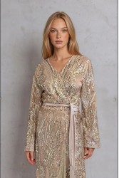 MYA COLLECTION Lydia Kimono Gold Kimono with Fringes
