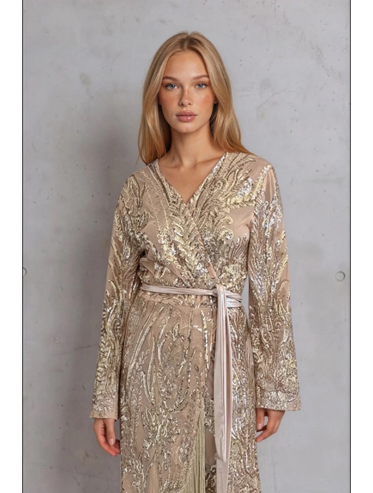 MYA COLLECTION Lydia Kimono Gold Kimono with Fringes
