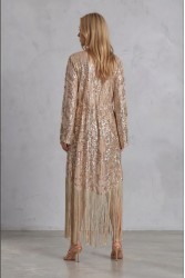 MYA COLLECTION Lydia Kimono Gold Kimono with Fringes