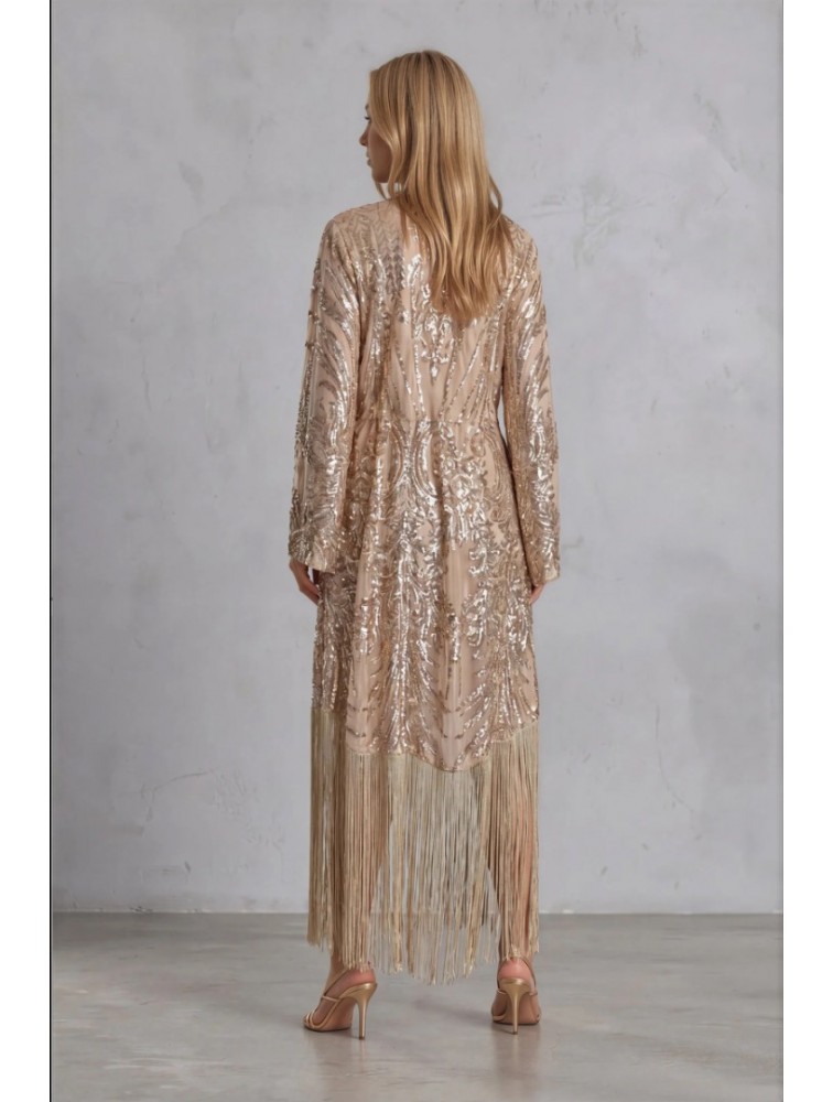 MYA COLLECTION Lydia Kimono Gold Kimono with Fringes