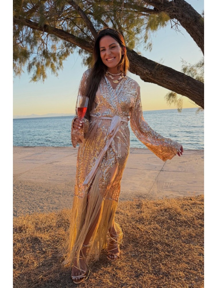 MYA COLLECTION Lydia Kimono Gold Kimono with Fringes