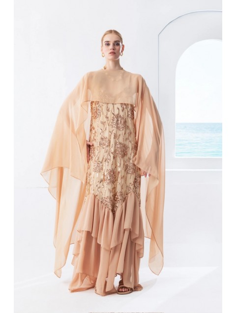 MYA COLLECTION Maeva Dress Limited Μπεζ Φόρεμα με Κάπα