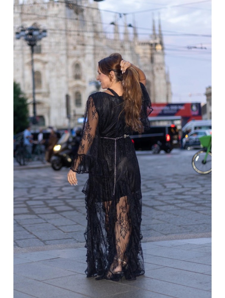MYA COLLECTION Oriana Dress Μαύρο Μάξι Δαντελένιο Φόρεμα