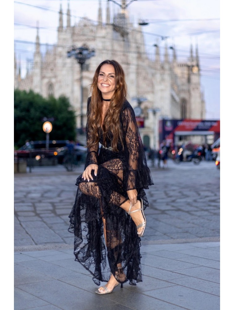 MYA COLLECTION Oriana Dress Μαύρο Μάξι Δαντελένιο Φόρεμα