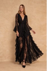 MYA COLLECTION Oriana Dress Μαύρο Μάξι Δαντελένιο Φόρεμα