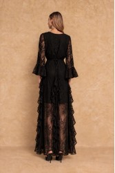 MYA COLLECTION Oriana Dress Μαύρο Μάξι Δαντελένιο Φόρεμα