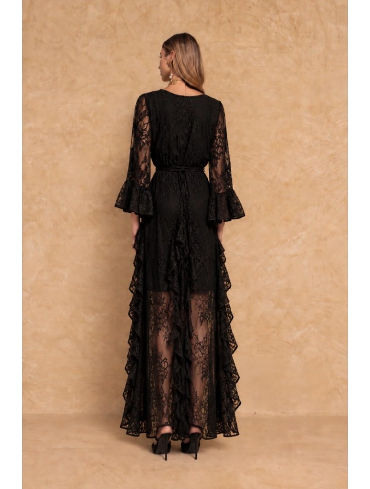 MYA COLLECTION Oriana Dress Μαύρο Μάξι Δαντελένιο Φόρεμα