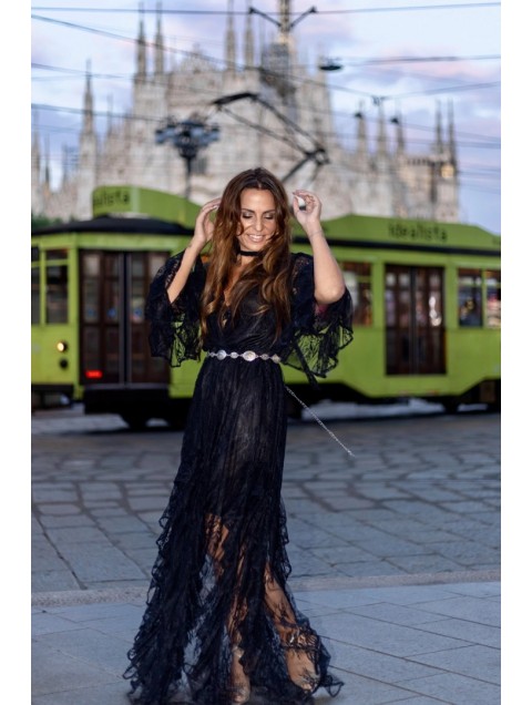 MYA COLLECTION Oriana Dress Μαύρο Μάξι Δαντελένιο Φόρεμα