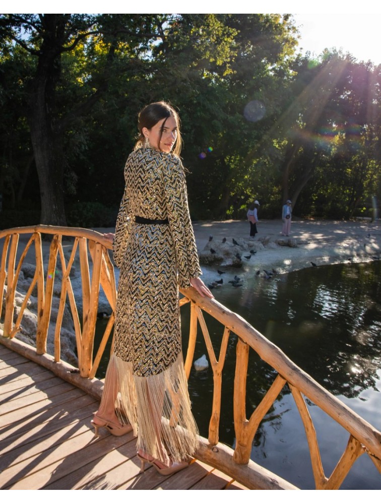 MYA COLLECTION Reese Kimono Dress Gold Χρυσό Κιμονό Φόρεμα