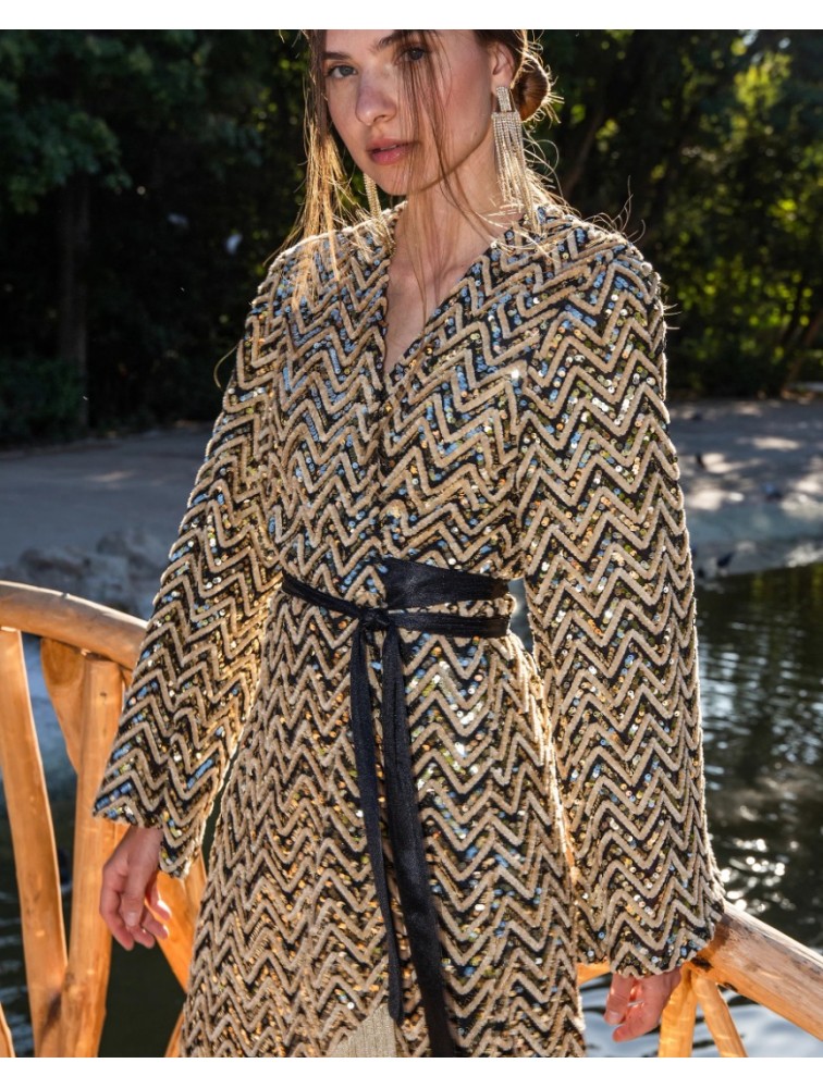 MYA COLLECTION Reese Kimono Dress Gold Χρυσό Κιμονό Φόρεμα