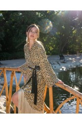 MYA COLLECTION Reese Kimono Dress Gold Χρυσό Κιμονό Φόρεμα