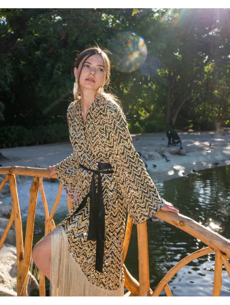 MYA COLLECTION Reese Kimono Dress Gold Χρυσό Κιμονό Φόρεμα
