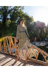 MYA COLLECTION Reese Kimono Dress Gold Χρυσό Κιμονό Φόρεμα