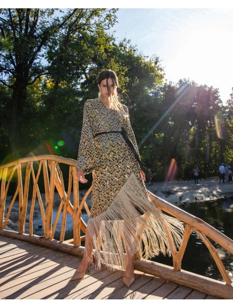 MYA COLLECTION Reese Kimono Dress Gold Χρυσό Κιμονό Φόρεμα