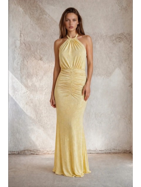 MYA COLLECTION Velora Dress Κίτρινο Μάξι Φόρεμα