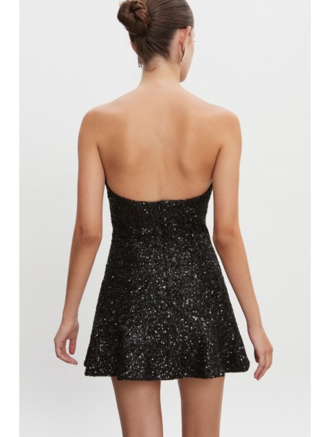 NADIA RAPTI Arrow Strapless Mini Dress Black Μαύρο Μίνι Στράπλες Παγετένιο Φόρεμα