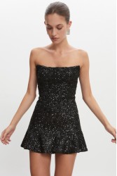 NADIA RAPTI Arrow Strapless Mini Dress Black Μαύρο Μίνι Στράπλες Παγετένιο Φόρεμα