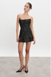 NADIA RAPTI Arrow Strapless Mini Dress Black Μαύρο Μίνι Στράπλες Παγετένιο Φόρεμα