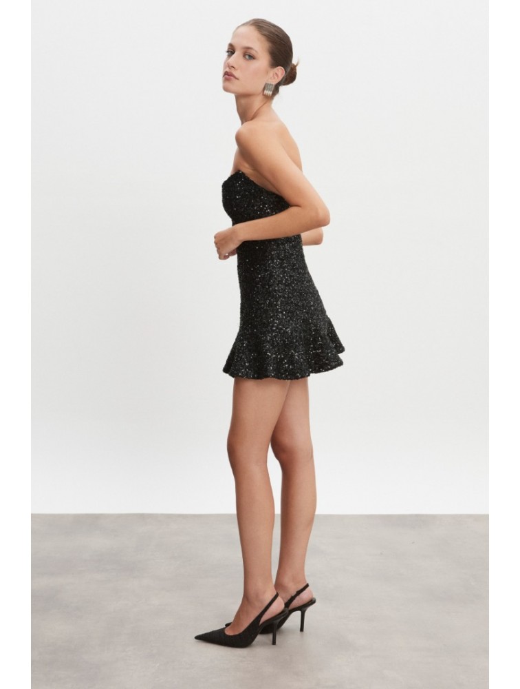 NADIA RAPTI Arrow Strapless Mini Dress Black Μαύρο Μίνι Στράπλες Παγετένιο Φόρεμα