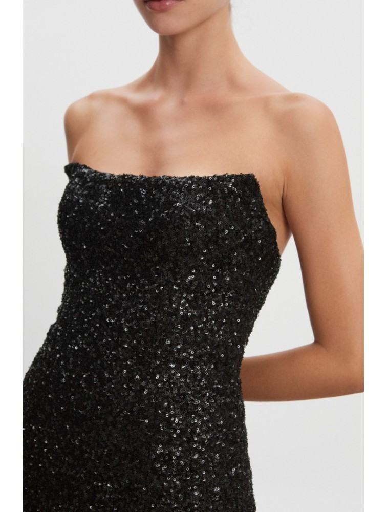NADIA RAPTI Arrow Strapless Mini Dress Black Μαύρο Μίνι Στράπλες Παγετένιο Φόρεμα