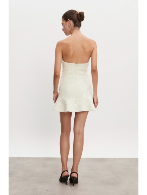 NADIA RAPTI Arrow Strapless Mini Dress Off White Εκρού Μίνι Στράπλες Παγετένιο Φόρεμα