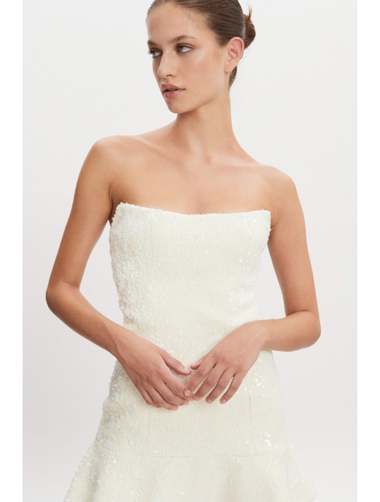 NADIA RAPTI Arrow Strapless Mini Dress Off White Εκρού Μίνι Στράπλες Παγετένιο Φόρεμα