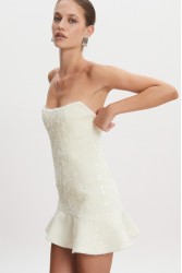 NADIA RAPTI Arrow Strapless Mini Dress Off White Εκρού Μίνι Στράπλες Παγετένιο Φόρεμα