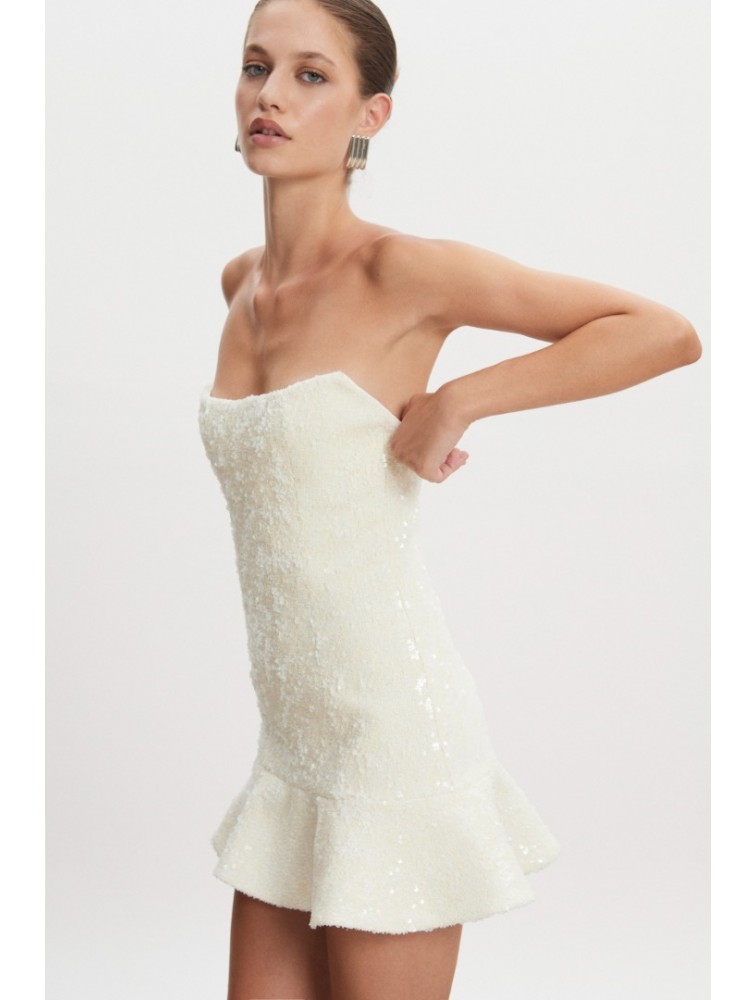 NADIA RAPTI Arrow Strapless Mini Dress Off White Εκρού Μίνι Στράπλες Παγετένιο Φόρεμα