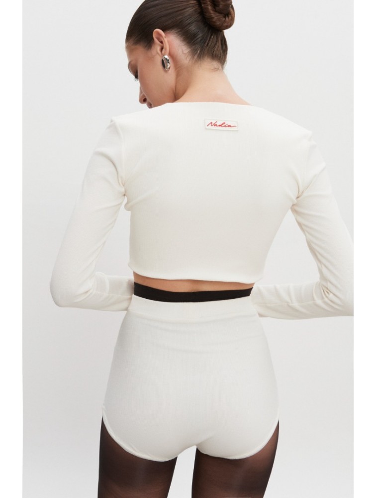 NADIA RAPTI Bite Crop Top Off White Λευκό Κροπ Τοπ