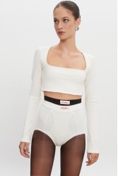 NADIA RAPTI Bite Crop Top Off White Λευκό Κροπ Τοπ