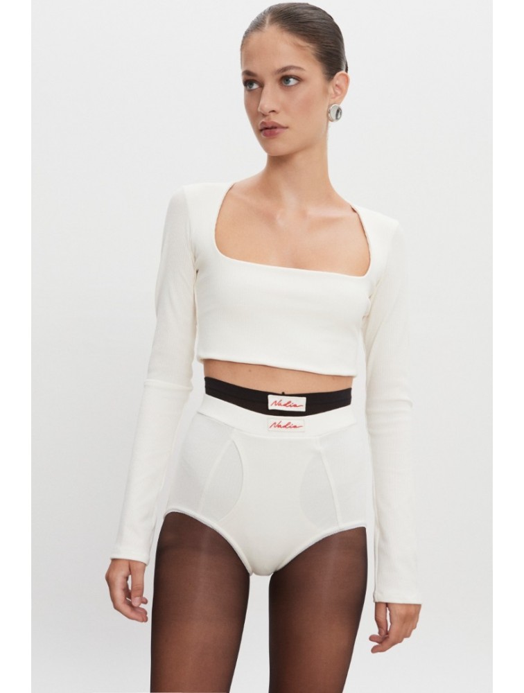 NADIA RAPTI Bite Crop Top Off White Λευκό Κροπ Τοπ