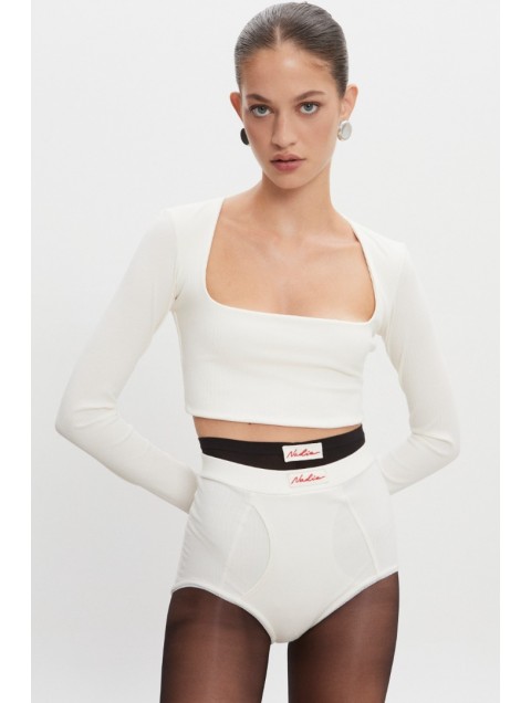 NADIA RAPTI Bite Crop Top Off White Λευκό Κροπ Τοπ
