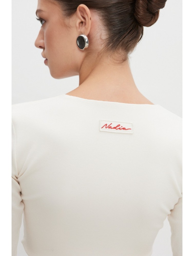 NADIA RAPTI Bite Crop Top Off White Λευκό Κροπ Τοπ