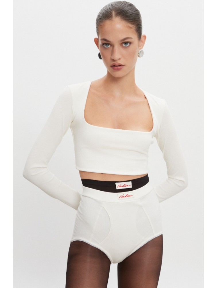 NADIA RAPTI Bite Crop Top Off White Λευκό Κροπ Τοπ
