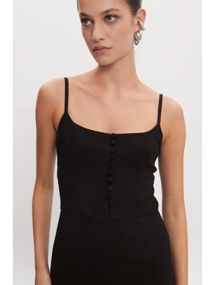 NADIA RAPTI California Capri Jumpsuit Black Μαύρη Ολόσωμη Φόρμα