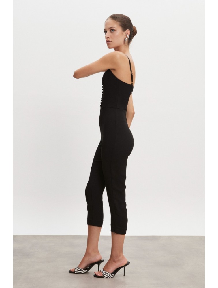 NADIA RAPTI California Capri Jumpsuit Black Μαύρη Ολόσωμη Φόρμα