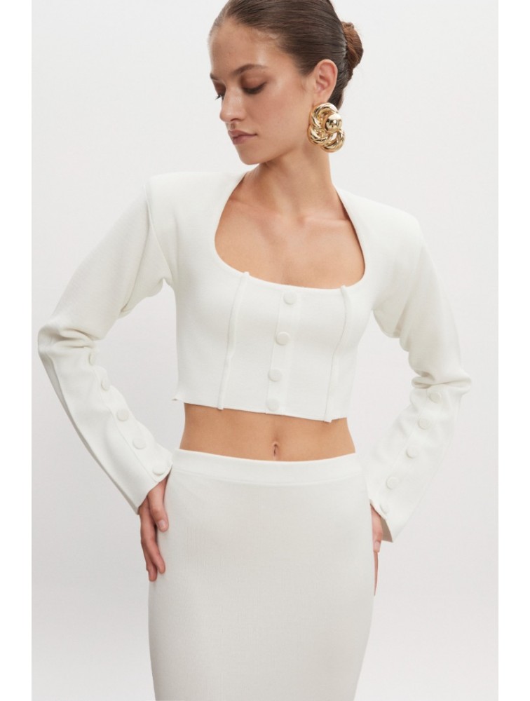 NADIA RAPTI Heaven Knitted Cardigan Top Off White Λευκή Πλεκτή Ζακέτα