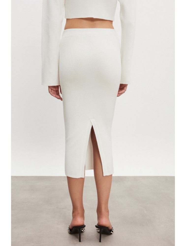 NADIA RAPTI Heaven Knitted Midi Skirt Off White Λευκή Πλεκτή Φούστα