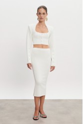 NADIA RAPTI Heaven Knitted Midi Skirt Off White Λευκή Πλεκτή Φούστα