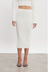 NADIA RAPTI Heaven Knitted Midi Skirt Off White Λευκή Πλεκτή Φούστα