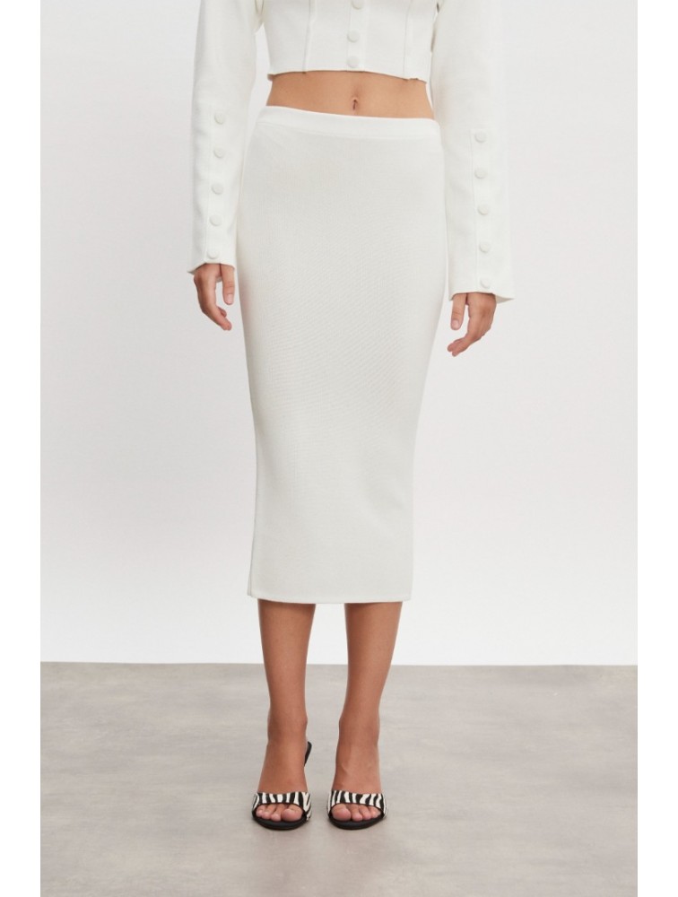 NADIA RAPTI Heaven Knitted Midi Skirt Off White Λευκή Πλεκτή Φούστα