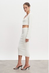 NADIA RAPTI Heaven Knitted Midi Skirt Off White Λευκή Πλεκτή Φούστα