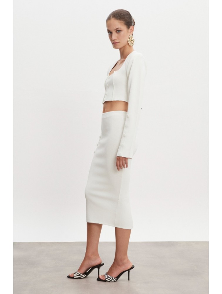 NADIA RAPTI Heaven Knitted Midi Skirt Off White Λευκή Πλεκτή Φούστα