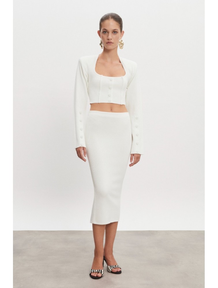 NADIA RAPTI Heaven Knitted Midi Skirt Off White Λευκή Πλεκτή Φούστα