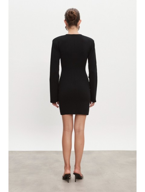 NADIA RAPTI Heaven Knitted Mini Dress Black Μαύρο Πλεκτό Μίνι Φόρεμα