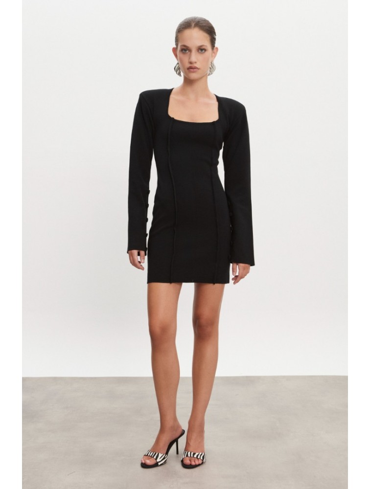 NADIA RAPTI Heaven Knitted Mini Dress Black Μαύρο Πλεκτό Μίνι Φόρεμα